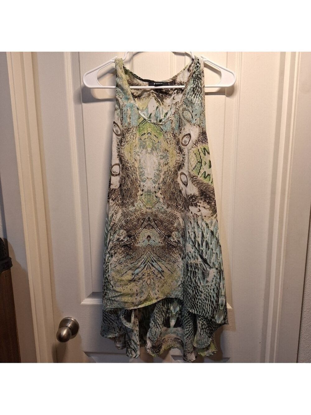 Kaktus Green Patterned Sheer Tank Top XLarge